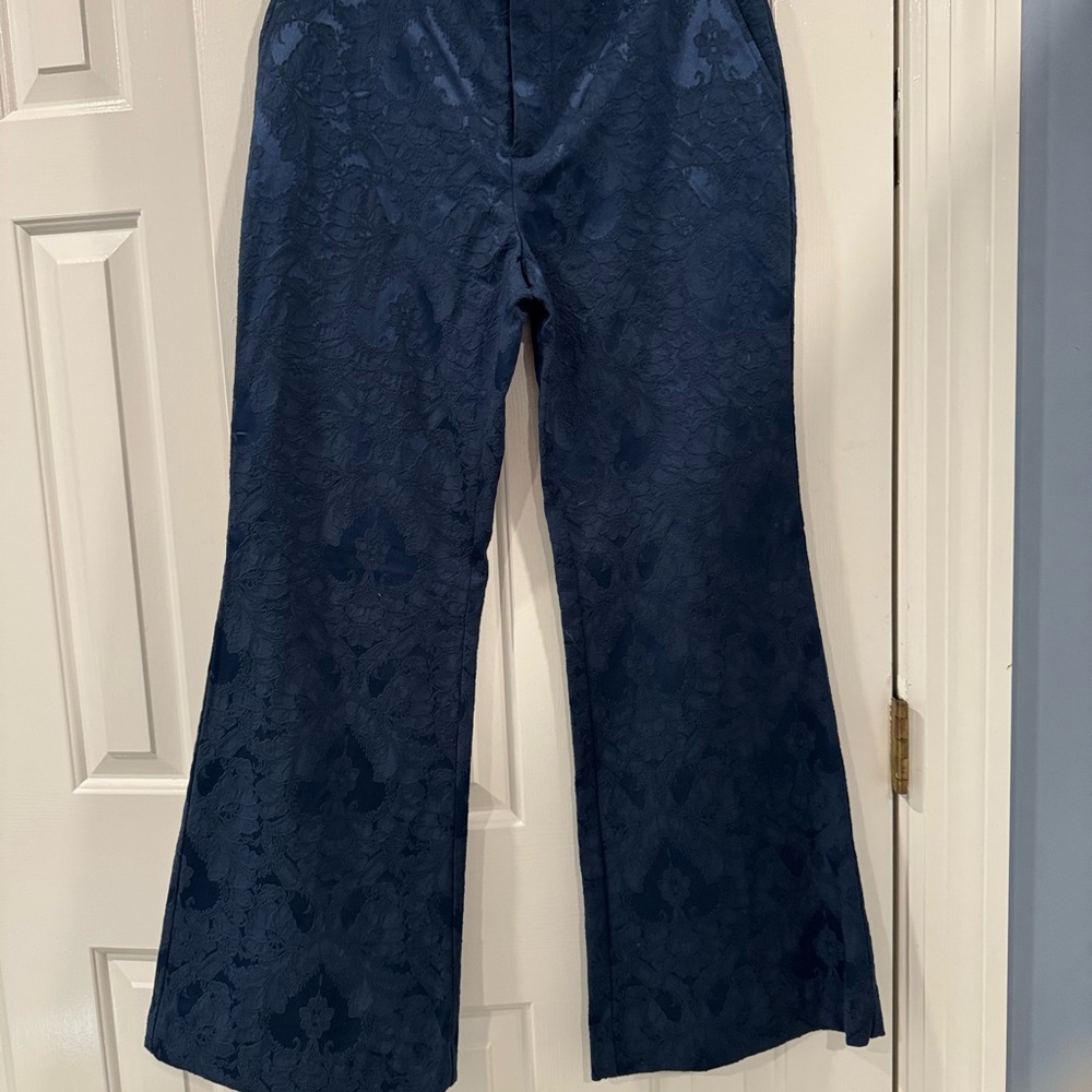 Anthropologie Navy Textured Trousers